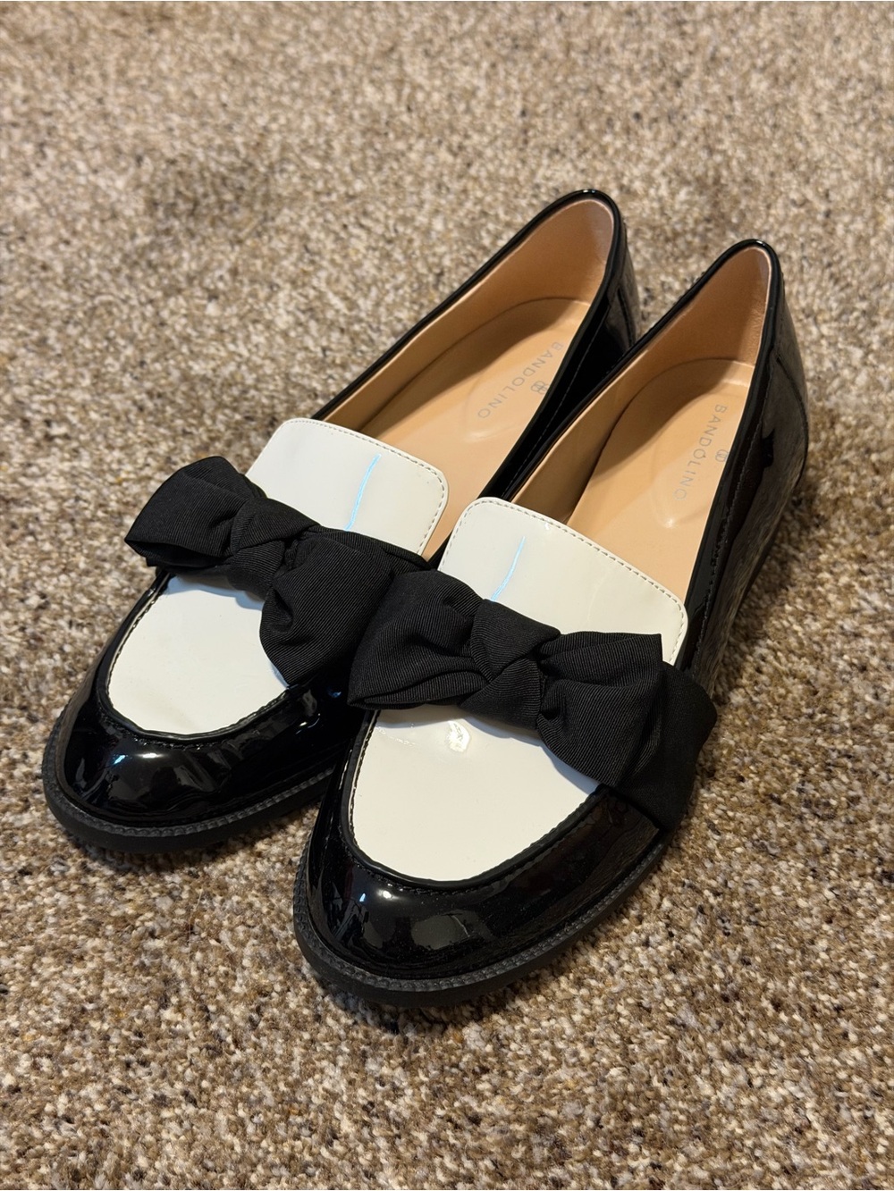 Bandolino Black and White Patent Loafers with Bow